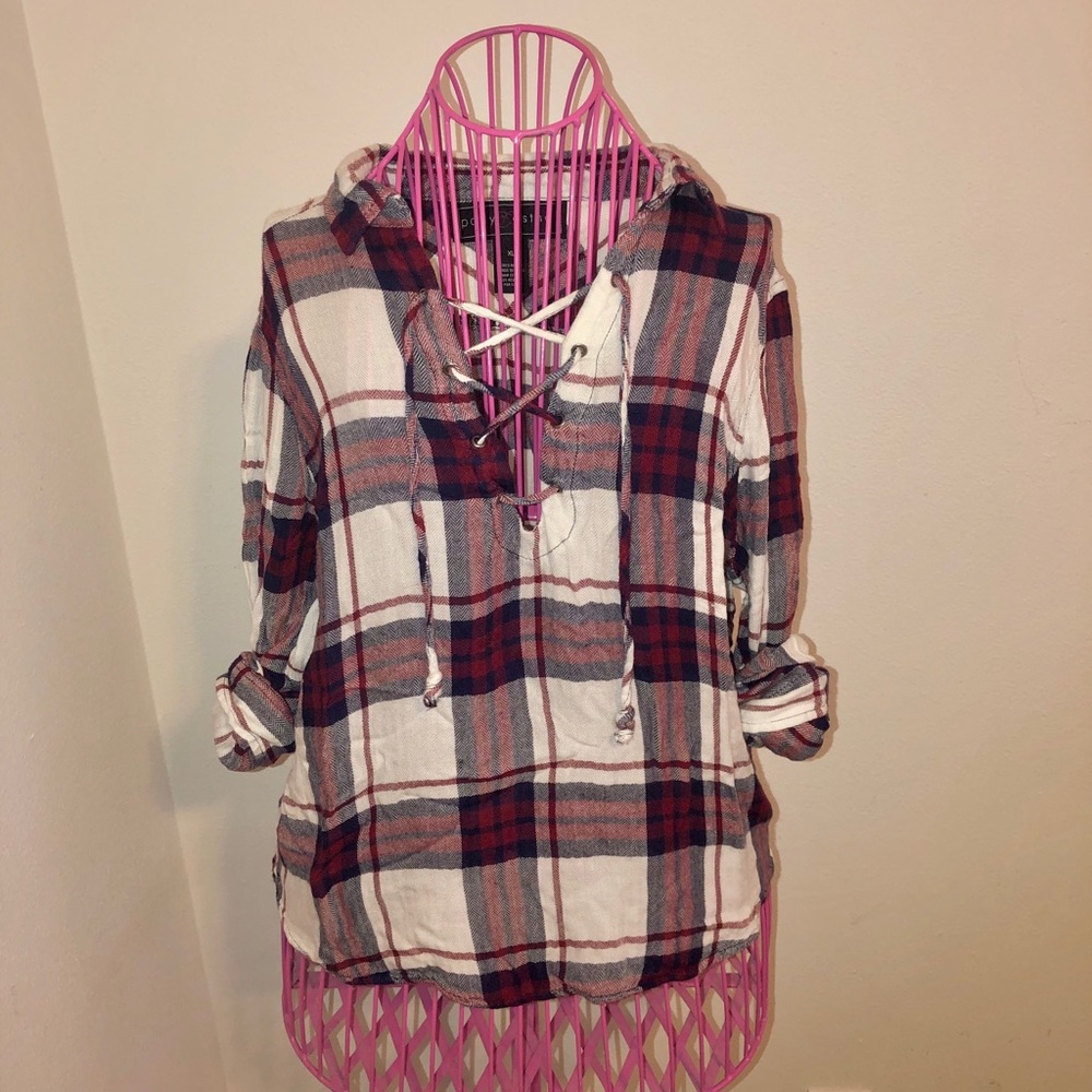 Lace-Up Flannel Long Sleeve